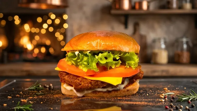Smashburger mit knusprigem Patty, Cheddar, Salat und Tomate auf einer Grillplatte